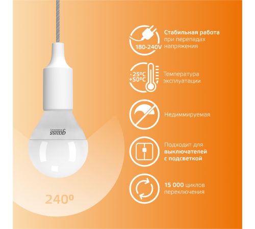 Лампа светодиодная LED 10Вт E14 220В 2700К Elementary шар  53110  Gauss