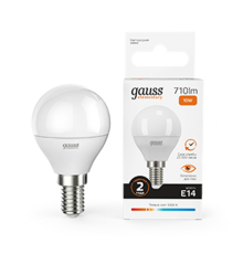 Лампа светодиодная LED 10Вт E14 220В 2700К Elementary шар  53110  Gauss