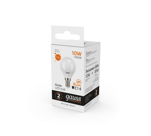 Лампа светодиодная LED 10Вт E14 220В 2700К Elementary шар  53110  Gauss