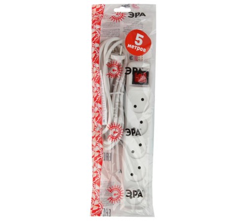 U-5s-5m-2x1 Удлин-ль без заземл, с выкл, 5гн, 5м, ПВС, 2х1мм2, 10А (12/432)  Б0044057  ЭРА