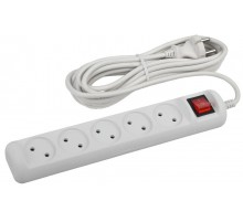 U-5s-5m-2x1 Удлин-ль без заземл, с выкл, 5гн, 5м, ПВС, 2х1мм2, 10А (12/432)  Б0044057  ЭРА