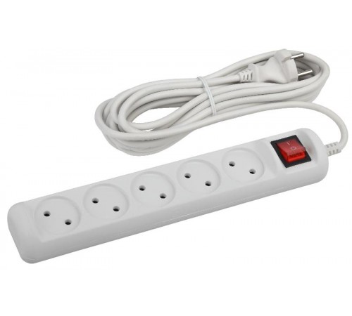 U-5s-5m-2x1 Удлин-ль без заземл, с выкл, 5гн, 5м, ПВС, 2х1мм2, 10А (12/432)  Б0044057  ЭРА