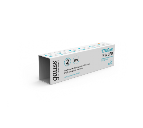 Светильник светодиодный промышленный линейный 18Вт 1300lm 4000К IP65 590*40*30мм матовый  143424218  Gauss