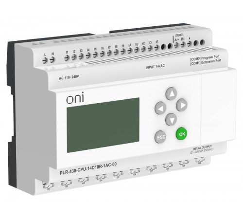 ПЛК 430 Модуль ЦПУ 14 DI 10 RO 220В AC с экраном  PLR-430-CPU-14D10R-1AC-00  ONI