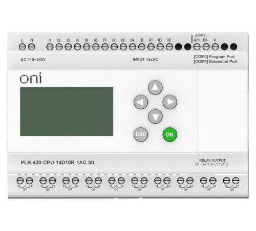 ПЛК 430 Модуль ЦПУ 14 DI 10 RO 220В AC с экраном  PLR-430-CPU-14D10R-1AC-00  ONI