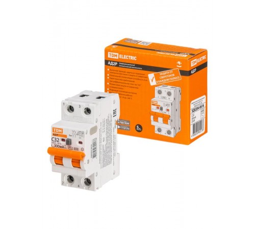 Выключатель автоматический диффренциального тока АД2P 2Р С32 300мА 6кА тип АС  SQ0204-0616  TDM