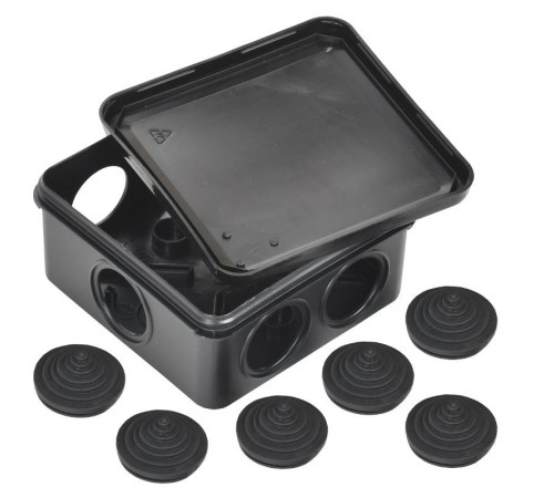 Коробка расп. КМ41255 100х100х50мм IP44 6 вв. черная  UKO21-100-100-050-K02-44  IEK