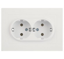 Розетка Intro Accent 6-205-01М 2X2P+E Schuko, 16А-250В, IP20, СУ, AL/CU, белый матовый  Б0063487  Intro