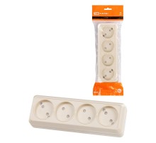 Розетка 4-х местная горизонтальная 2П открытой установки IP20 10A с з/ш сл. кость "Ладога"  SQ1801-0229  TDM