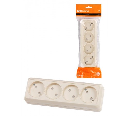 Розетка 4-х местная горизонтальная 2П открытой установки IP20 10A с з/ш сл. кость "Ладога"  SQ1801-0229  TDM