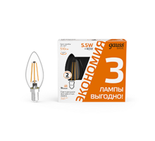 Лампа светодиодная   Basic Filament Свеча 5,5W 510lm 2700К Е14 LED (3 лампы в упаковке) 1/20  1031116T  Gauss