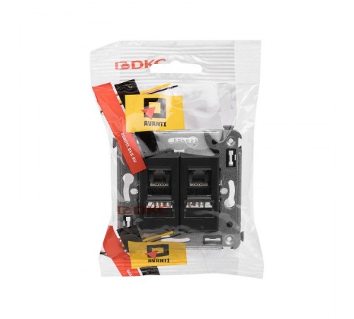 Компьютерная розетка RJ-45 в стену, кат.5e двойная, "Avanti", "Черный матовый"  4412464  DKC