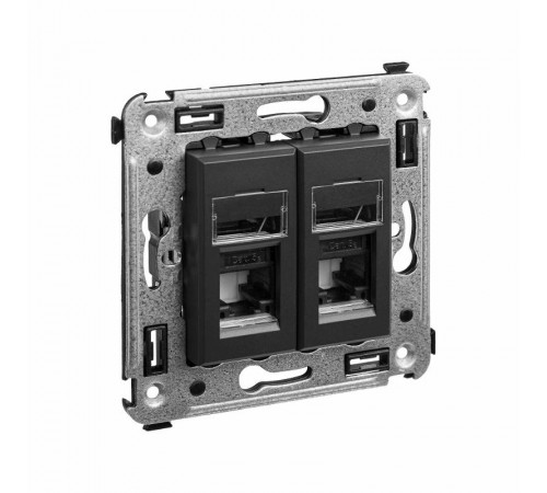 Компьютерная розетка RJ-45 в стену, кат.5e двойная, "Avanti", "Черный матовый"  4412464  DKC
