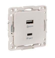 Стокгольм Механизм Розетки с 2USB type-A + type-C белый PROxima  EYR-2USB-type-C  EKF