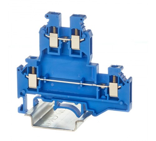 Клемма двухуровневая, винтовой зажим, 4 точки подключения, 2.5 кв.мм, синяя  KRUKB-3-BU  DKC