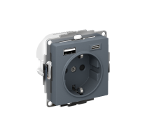 AtlasDesign Розетка 16А c 2 USB A+C, 5В/2,4А/3,0А, 2х5В/1,5А, механизм, Грифель  ATN000732  SE