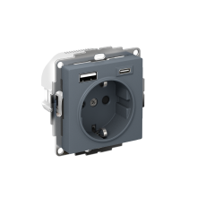 AtlasDesign Розетка 16А c 2 USB A+C, 5В/2,4А/3,0А, 2х5В/1,5А, механизм, Грифель  ATN000732  SE