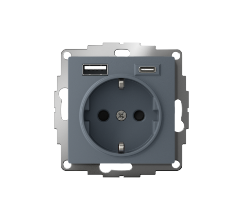 AtlasDesign Розетка 16А c 2 USB A+C, 5В/2,4А/3,0А, 2х5В/1,5А, механизм, Грифель  ATN000732  SE