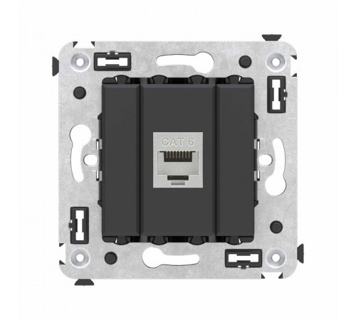 Компьютерная розетка RJ-45 без шторки в стену, кат.6 одинарная экранированная, "Avanti", "Черный матовый"  4412793  DKC
