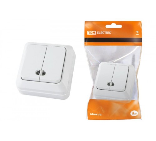 Выключатель 2-кл. открытой установки с подсветкой IP20 10А, белый "Ладога"   SQ1801-0007  TDM