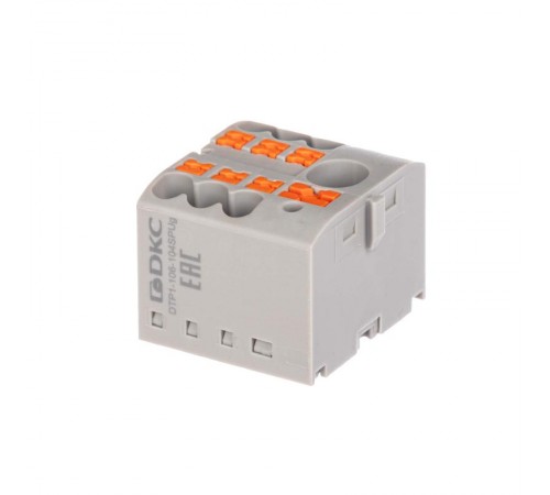 Блок распределительный, зажим push-in, 1 ввод 6 кв.мм, 6 точек подключения 2,5 кв.мм, серый  DTP1-106-104SPUG  DKC