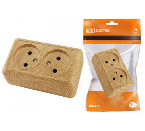 Розетка двойная 2П открытой установки IP20 10А 250В (керамика) сосна "Ладога"  SQ1801-0412  TDM