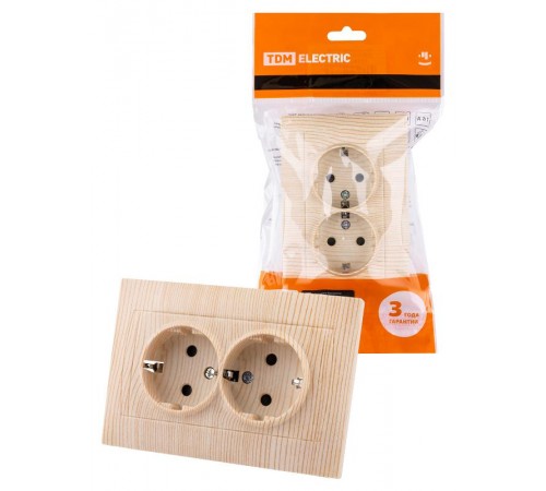 Розетка двойная 2П+З 16А 250В с защ. шт. сосна "Лама"  SQ1815-0313  TDM