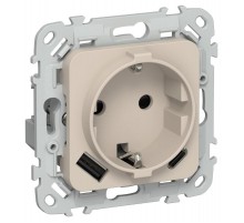 FLITE Розетка с заземлением со шторками 16А с USB A+C 20Вт быстрозажимные клеммы РСЮшс11-1-ФлЛ льняной  FI-R14-16-1-U22-020-K88  IEK