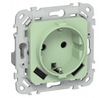 FLITE Розетка с заземлением со шторками 16А с USB A+A 3,1А быстрозажимные клеммы РСЮша11-1-ФлФ фисташковый  FI-R14-16-1-U21-D31-K93  IEK