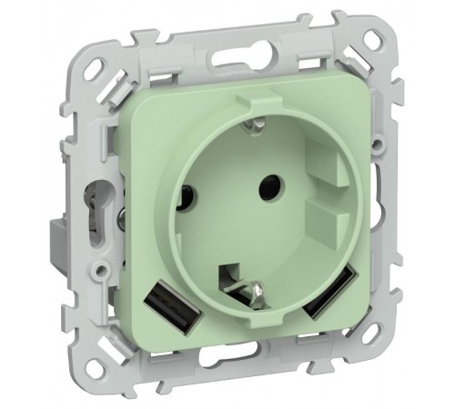 FLITE Розетка с заземлением со шторками 16А с USB A+A 3,1А быстрозажимные клеммы РСЮша11-1-ФлФ фисташковый  FI-R14-16-1-U21-D31-K93  IEK
