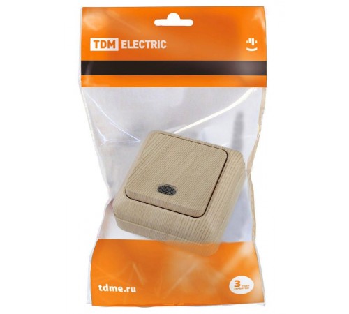 Выключатель 1-кл. открытой установки с подсветкой IP20 10А, сосна "Ладога"   SQ1801-0047  TDM