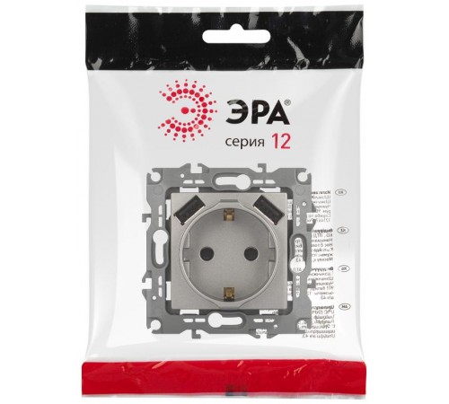 Розетка ЭРА Серия 12 12-4109-16 , 2P+E 16A-250В, штор. с 2xUSB 5В-3А, титан   Б0065729  ЭРА