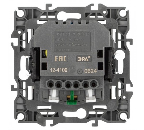 Розетка ЭРА Серия 12 12-4109-16 , 2P+E 16A-250В, штор. с 2xUSB 5В-3А, титан   Б0065729  ЭРА