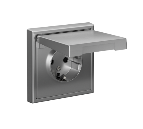 ArtGallery Сталь Розетка с заземлением, со шторками, с крышкой, 16А, IP20, механизм  GAL000946  SE