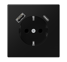 Розетка SCHUKO® с USB-зарядным устройством, тип A + тип С; термопласт; черный матовый LS1520-15CASWM Jung