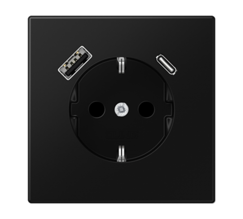 Розетка SCHUKO® с USB-зарядным устройством, тип A + тип С; термопласт; черный матовый LS1520-15CASWM Jung