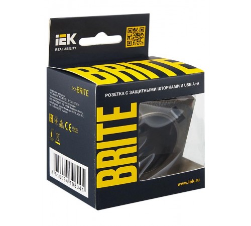 BRITE Розетка с заземлением со шторками 16А с USB A+A 3,1А РЮш10-2-БрТБ темная бронза  BR-R14-16-U21-D31-K45  IEK