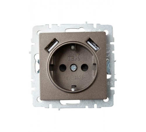 BRITE Розетка с заземлением со шторками 16А с USB A+A 3,1А РЮш10-2-БрТБ темная бронза  BR-R14-16-U21-D31-K45  IEK