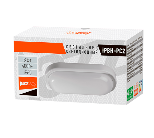 Светильник светодиодный пылевлагозащищенный для ЖКХ ДПБ PBH-PC2-OA 8Вт 4000К IP65 белый овал опал  1035653  Jazzway