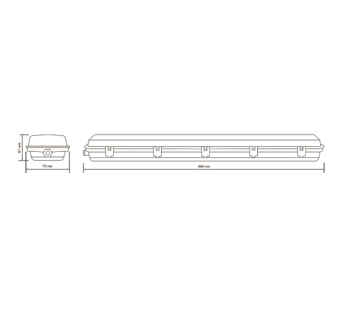Светильник светодиодный промышленный линейный СПП-Т8-G13 INDUSTRY 220-230V IP65 660*70*61мм для LED ламп 1х600мм  909410160  Gauss