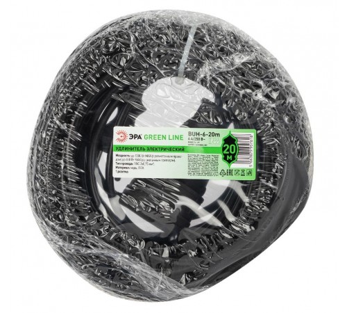 Удлинитель силовой ЭРА GREEN LINE BUH-6-20m Greenline в бухте 1 розетка без заземления 20м ПВС 2x0.75мм2   Б0065138  ЭРА