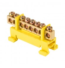 Шина "0" PE (6х9мм) 8 отверстий латунь желтый изолятор тип "Стойка" на DIN-рейку EKF PROxima  sn0-63-8-sy  EKF