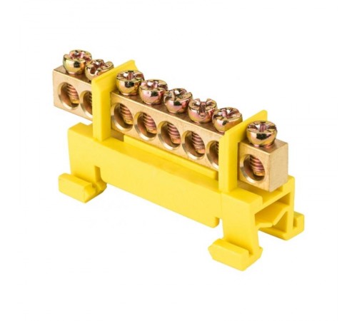 Шина "0" PE (6х9мм) 8 отверстий латунь желтый изолятор тип "Стойка" на DIN-рейку EKF PROxima  sn0-63-8-sy  EKF