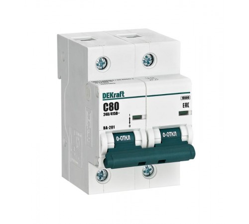 Выключатель автоматический двухполюсный ВА-201 80А C 10кА  13005DEK  DEKraft