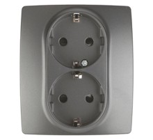 Розетка 12-2104-12 2-ая с заземлением со шторками, 16АХ-250В,  графит  Б0019331  ЭРА