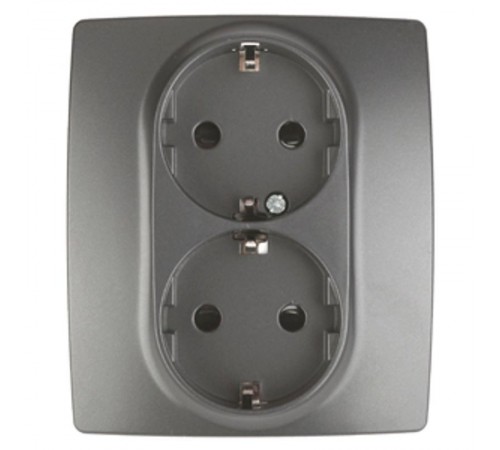 Розетка 12-2104-12 2-ая с заземлением со шторками, 16АХ-250В,  графит  Б0019331  ЭРА