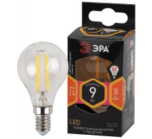 Лампа светодиодная F-LED P45-9w-827-E14 (филамент, шар, 9Вт, тепл, E14)  Б0047020  ЭРА