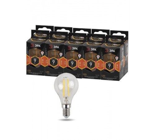 Лампа светодиодная F-LED P45-9w-827-E14 (филамент, шар, 9Вт, тепл, E14)  Б0047020  ЭРА
