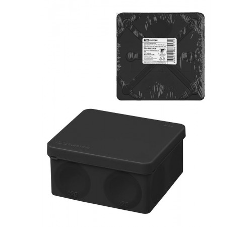 Коробка распаячная, двухкомпонентная, ОП 100х100х50 мм, IP66, 8 вх., черная, инд. штрихкод  SQ1401-2913  TDM