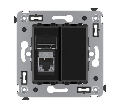 Компьютерная розетка RJ-45 в стену, кат.6 одинарная экранированная, "Avanti", "Черный квадрат"  4402393  DKC